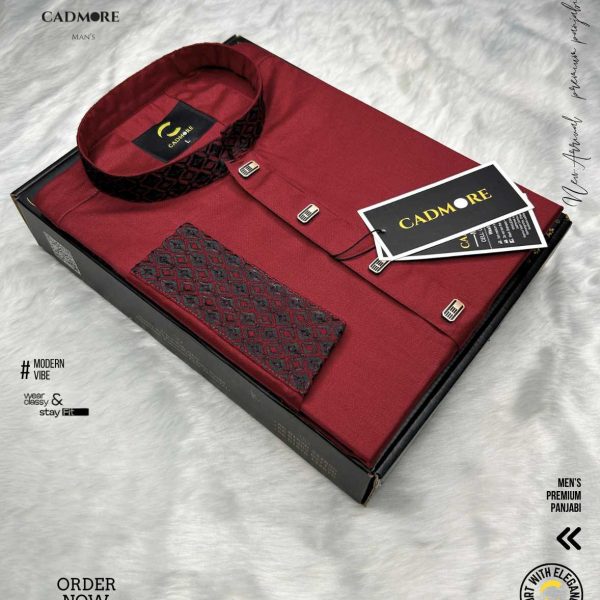 Black Embroidery Maroon Panjabi cod-A03