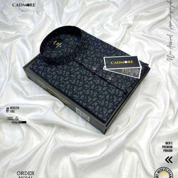 Leaf Print Black Panjabi cod-P17