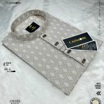 White Print Lite Olive Panjabi cod-P02
