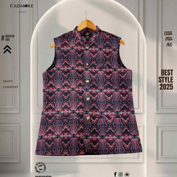 Box Print Maroon Waistcoat cod-A06