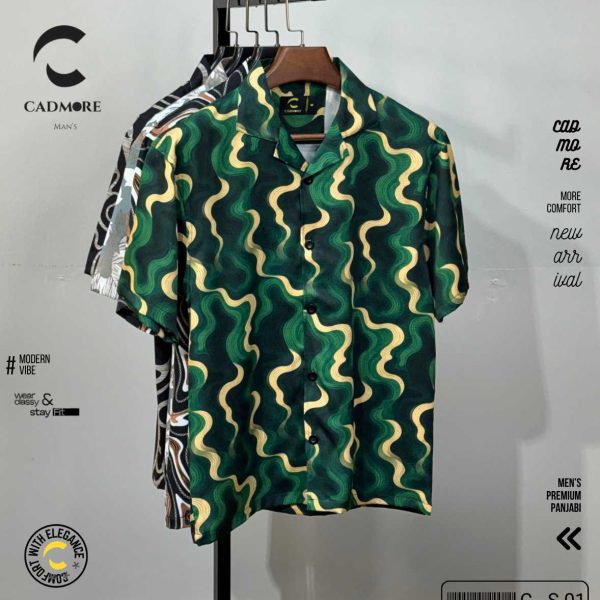 Green Vortex Half Sleeve Drop Shoulder Shirt cod - CS 01