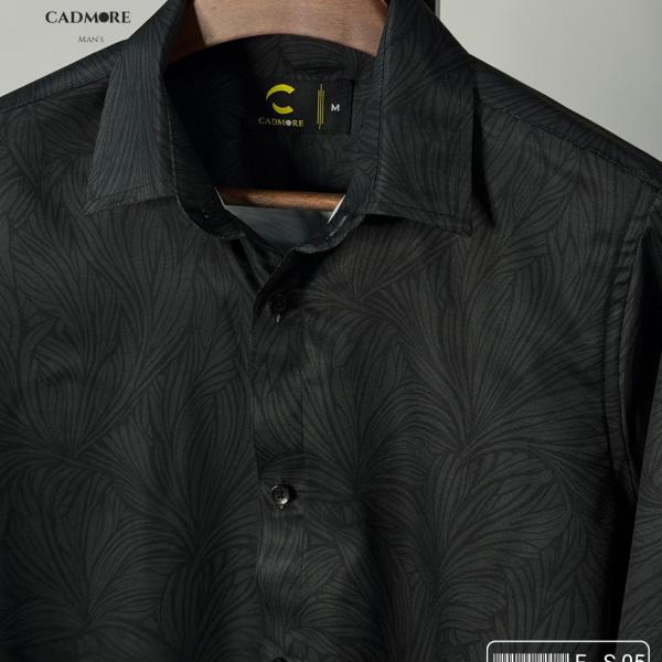 Black Tonal Leaf Pattern Shirt cod - FS 05